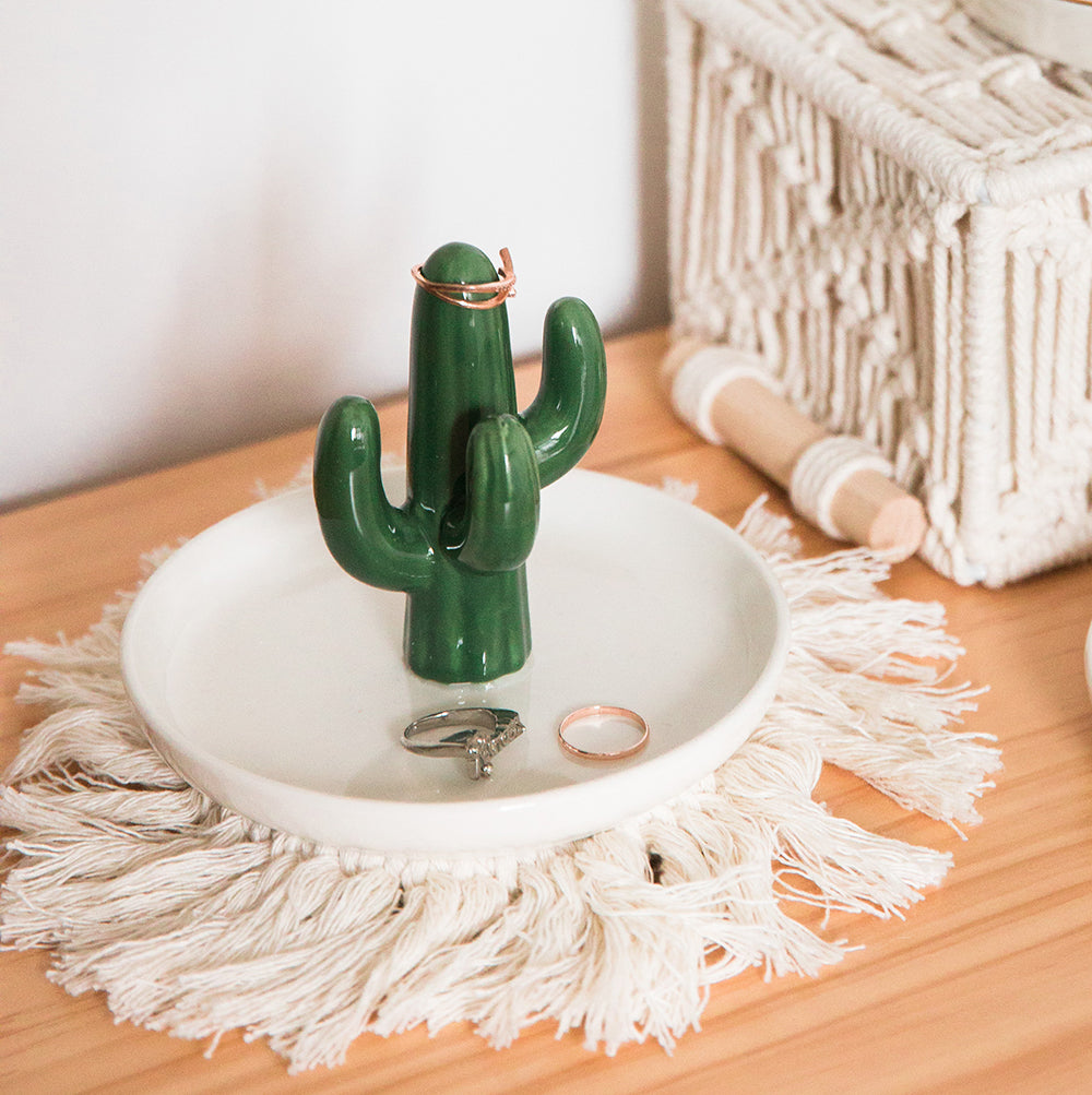 Cactus Ring Holder with White dish